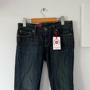Y2K inspired dark wash denim boot cut jeans